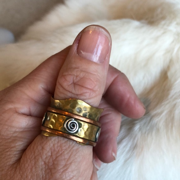 Hand Crafted Jewelry - Handcrafted Copper Brass Silver Spinner Thumb Ring